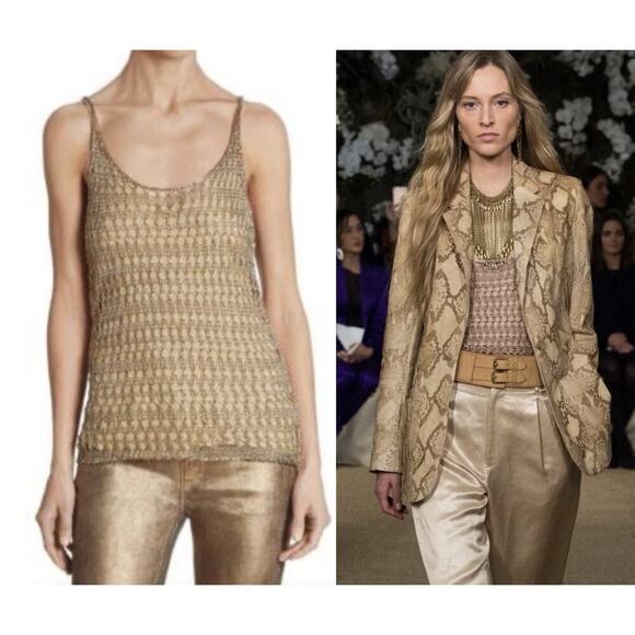 Ralph Lauren Collection Purple Label Metallic Crochet Knit Tank Top $890 M Gold - Picture 1 of 9